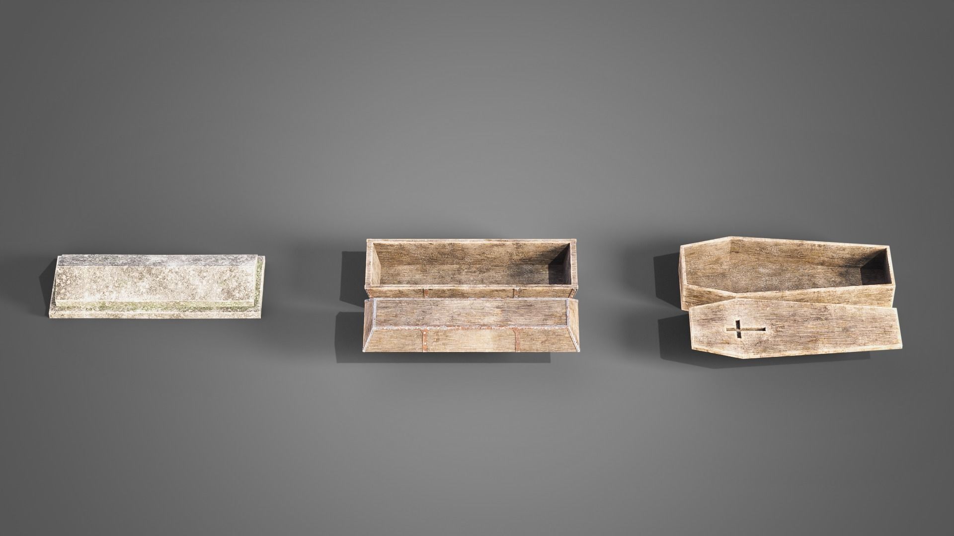 Graveyard set four gravestones Low-poly 3D model_18