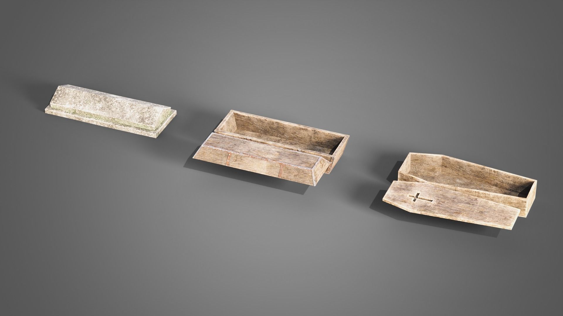 Graveyard set four gravestones Low-poly 3D model_16