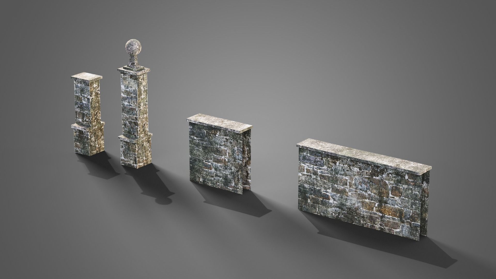 Graveyard set four gravestones Low-poly 3D model_4