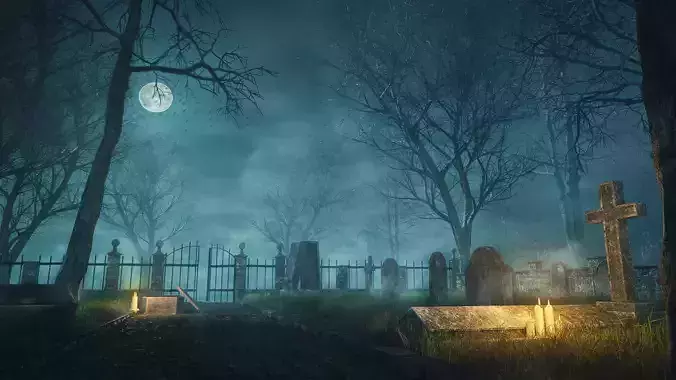 Graveyard set four gravestones Low-poly 3D model