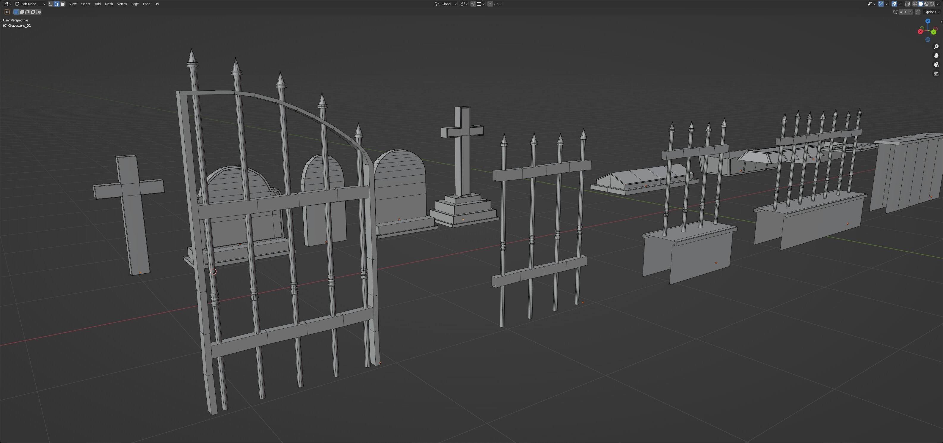 Graveyard set four gravestones Low-poly 3D model_27
