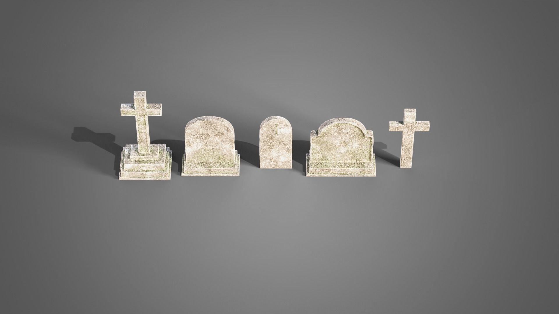 Graveyard set four gravestones Low-poly 3D model_22