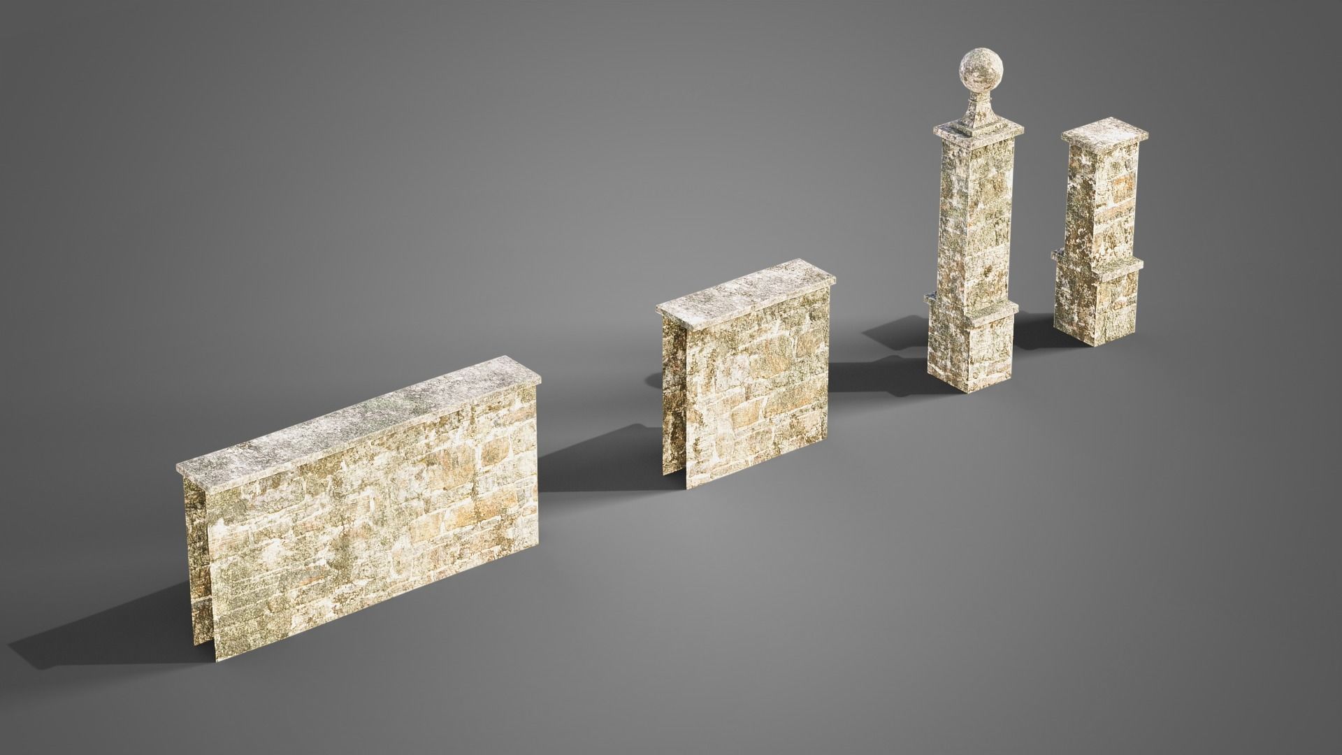 Graveyard set four gravestones Low-poly 3D model_7