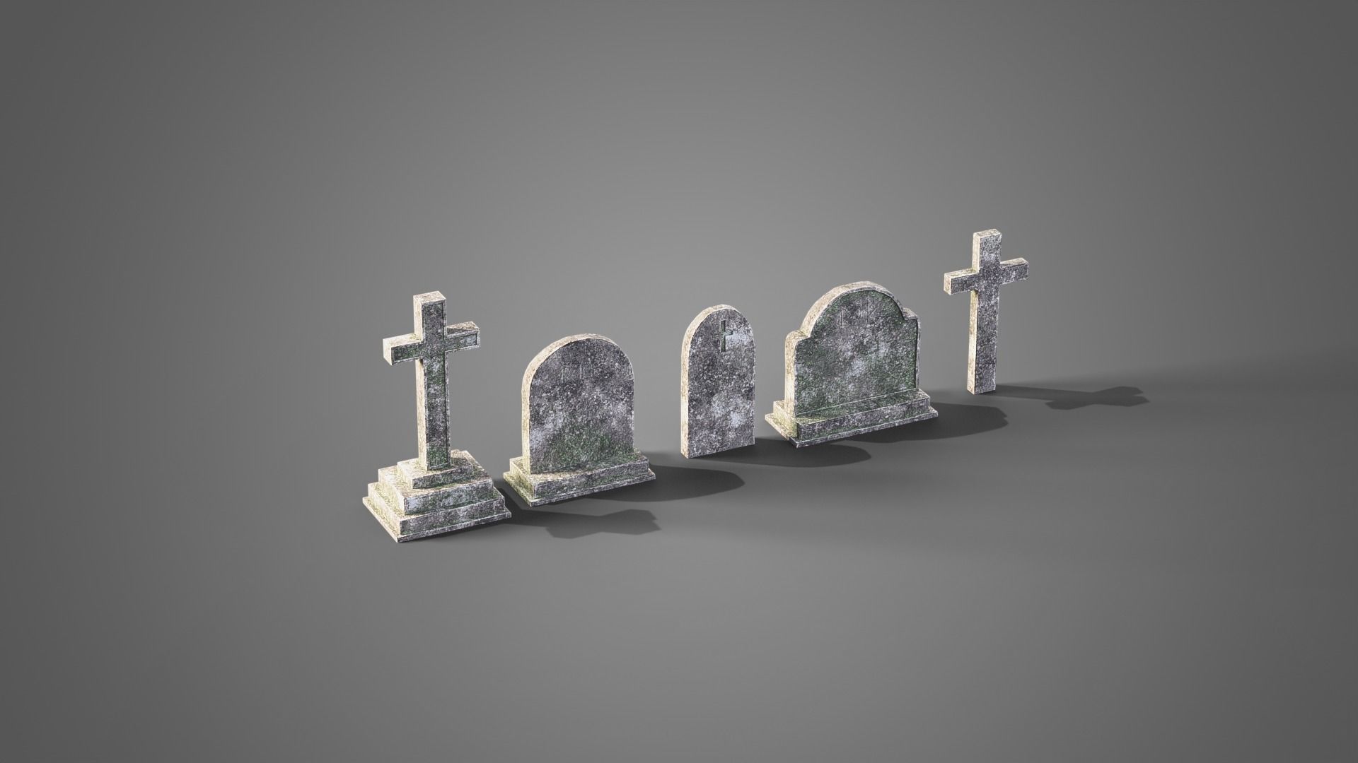 Graveyard set four gravestones Low-poly 3D model_20