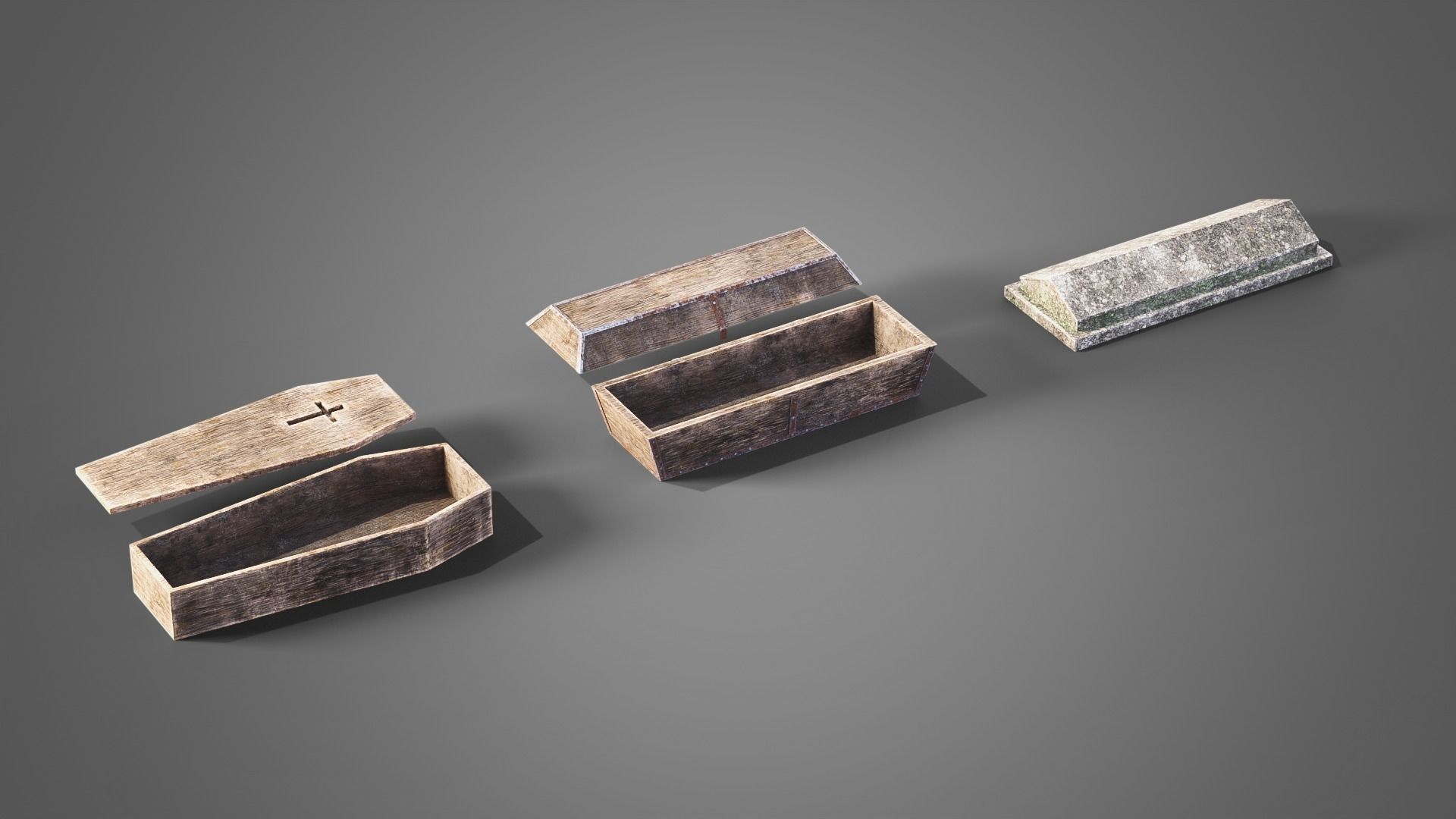 Graveyard set four gravestones Low-poly 3D model_14