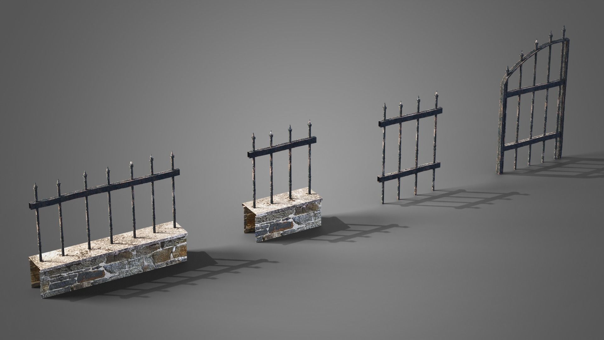 Graveyard set four gravestones Low-poly 3D model_9