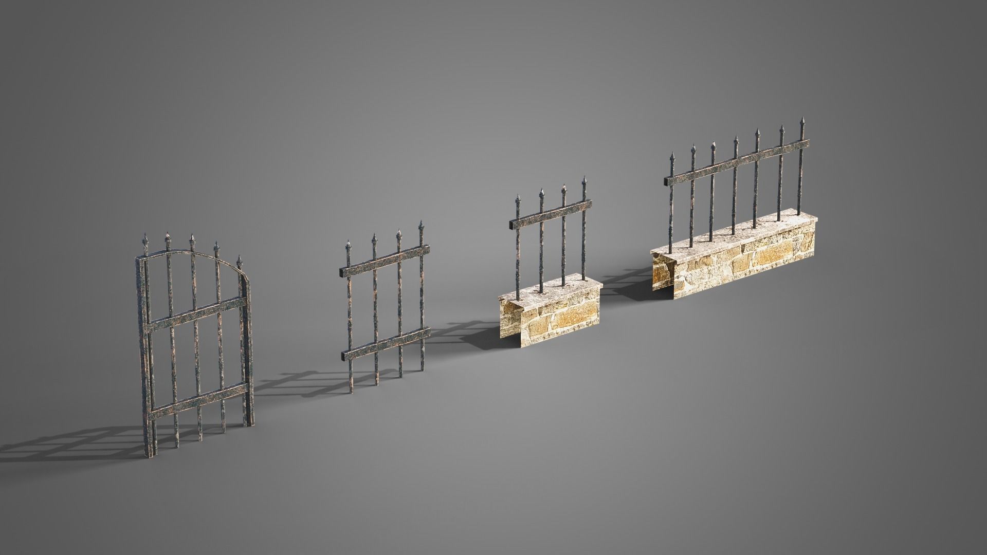 Graveyard set four gravestones Low-poly 3D model_10