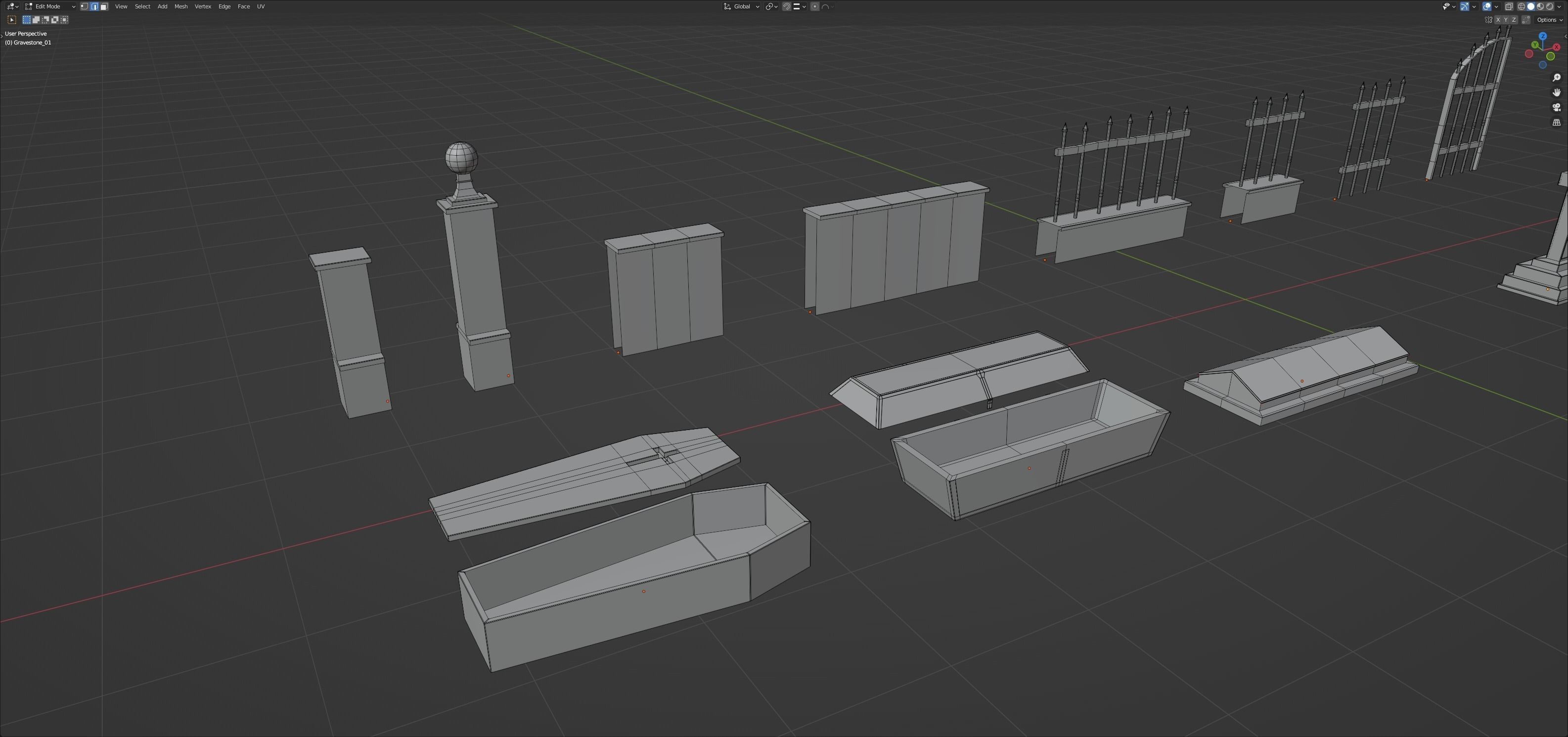Graveyard set four gravestones Low-poly 3D model_25