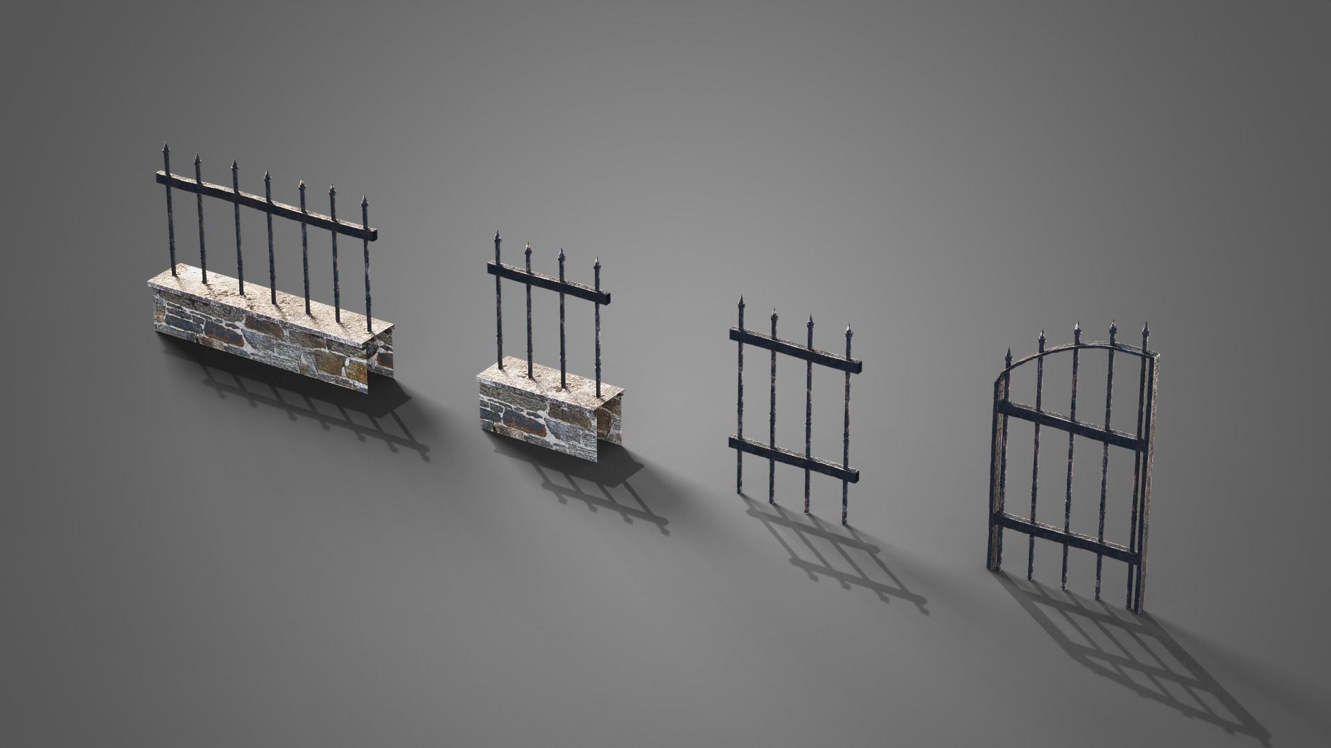 Graveyard set four gravestones Low-poly 3D model_11