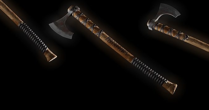 Viking bearded battle axe Low-poly 3D model