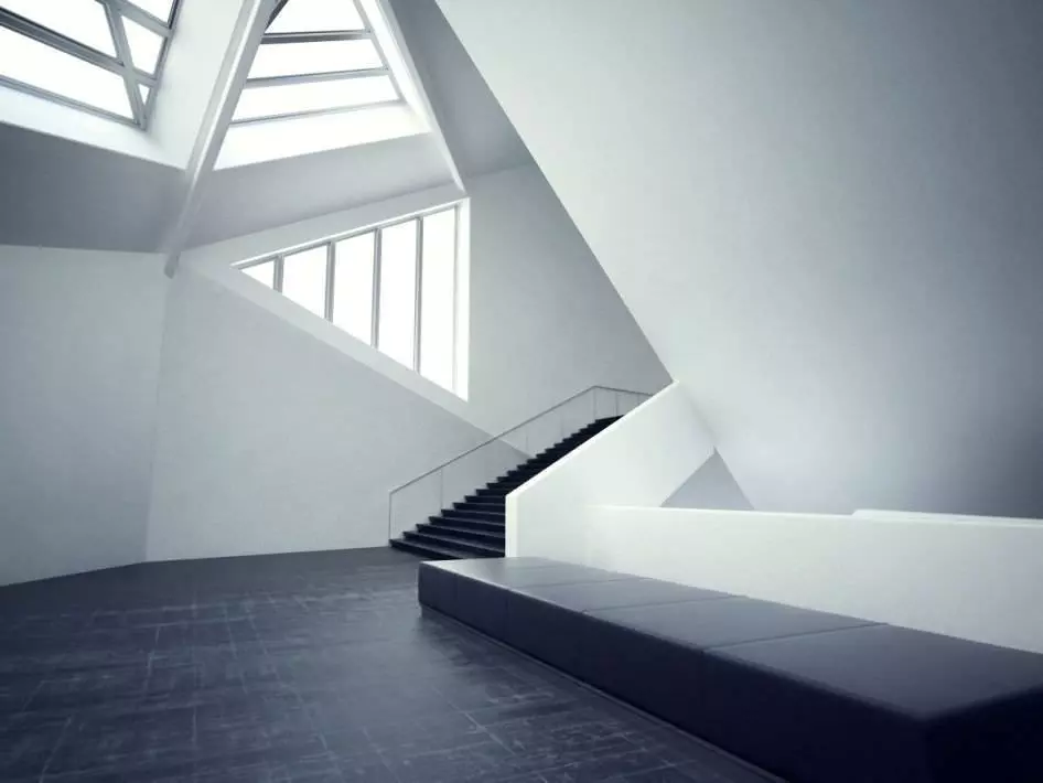 White Staircase Of An Art Gallery 3D model_0