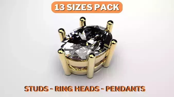 Oval shape 6 prong setting stud earrings or solitaite ring heads