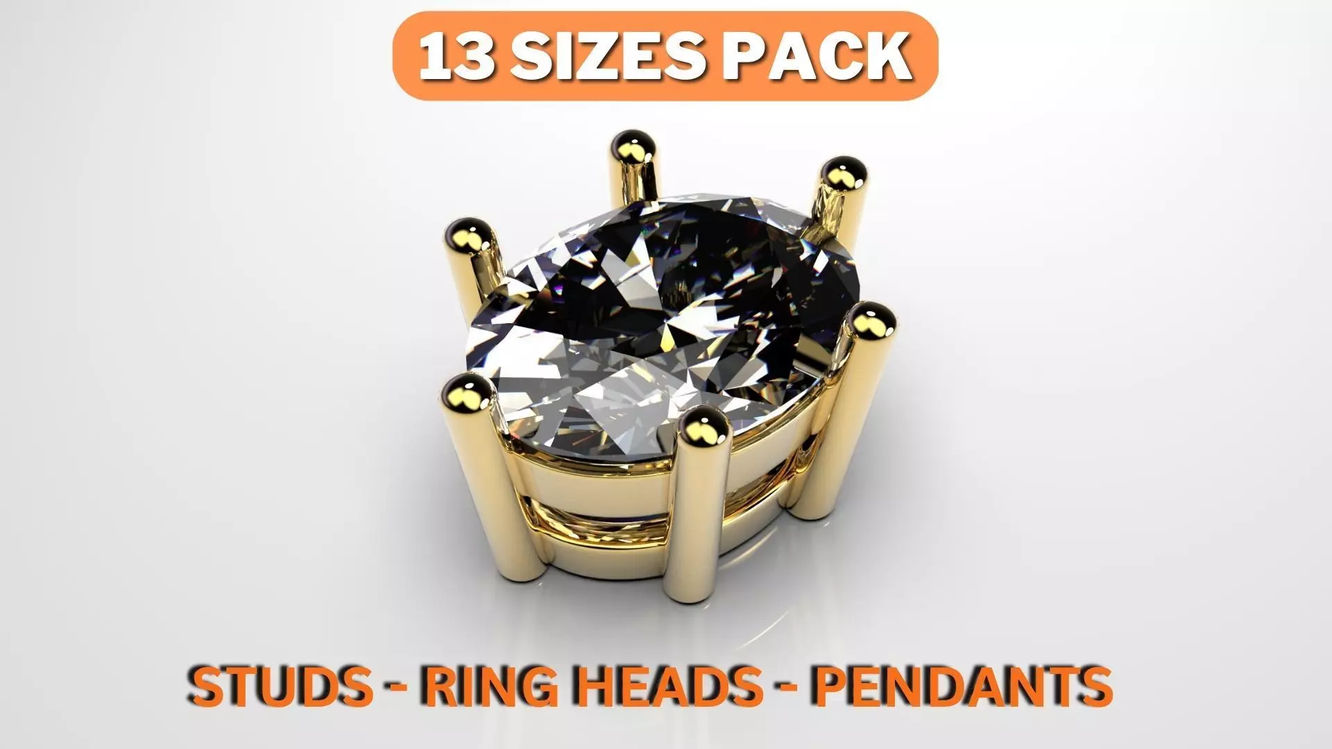 Oval shape 6 prong setting stud earrings or solitaite ring heads 3D print model
