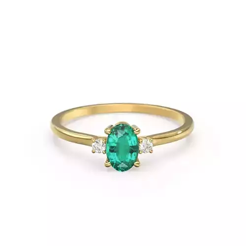 Oval Emerald Diamond 3 Stone Engagement Ring Gold Wedding Band
