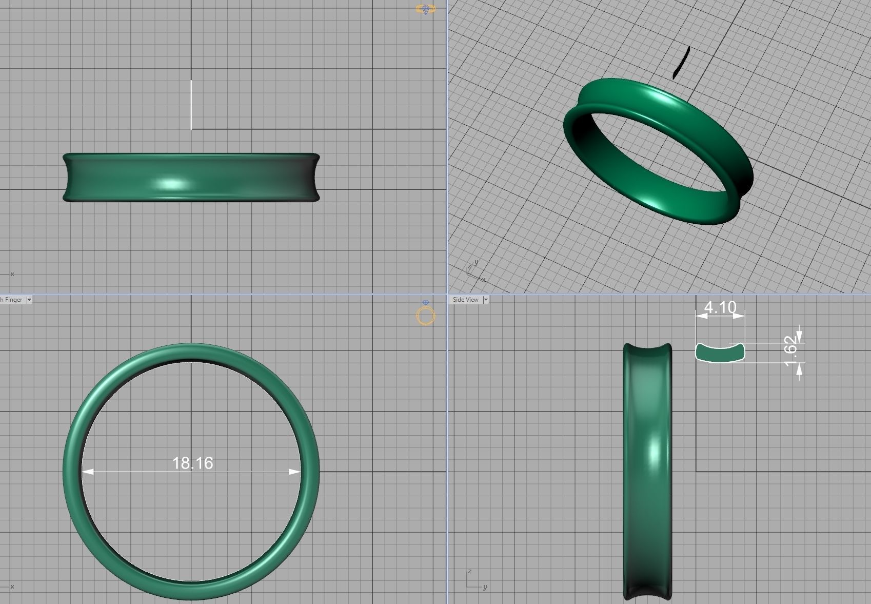 Concave Plain Band 4mm wide 4-13us sizes 3dmodel 3D print model_11