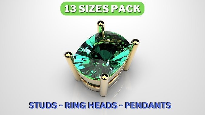 Cushion shape 4 prong setting stud earrings or ring heads 3D print model