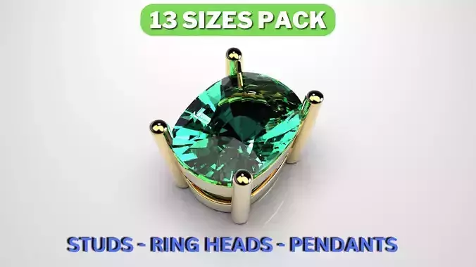 Cushion shape 4 prong setting stud earrings or ring heads