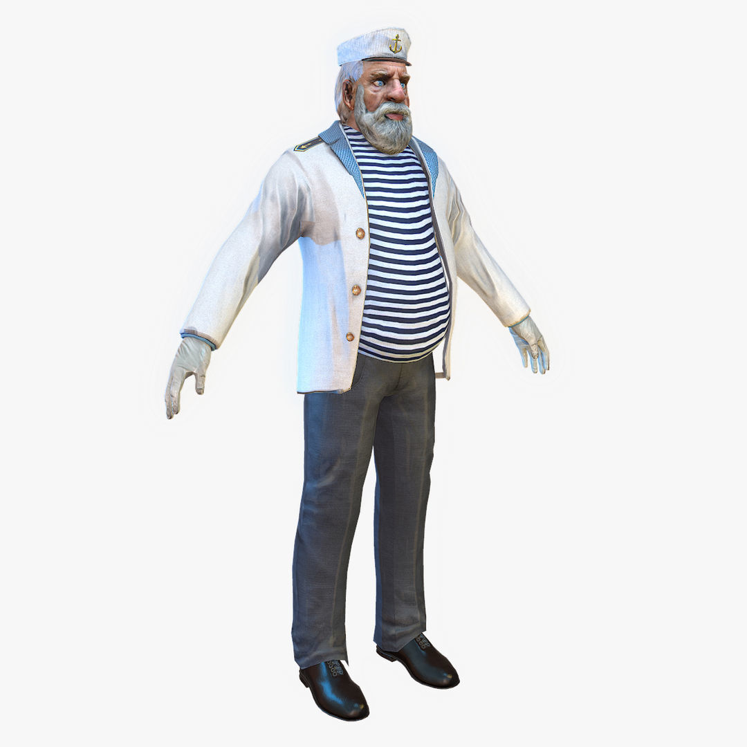 Captain PBR sailor Low-poly 3D model_6
