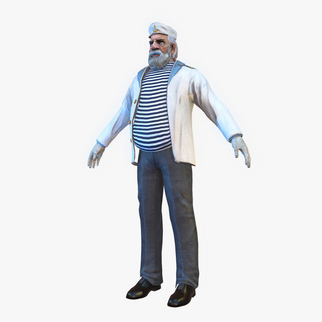 Captain PBR sailor Low-poly 3D model_8