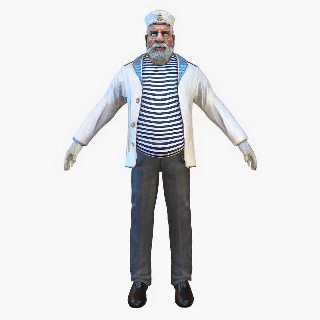 Captain PBR sailor Low-poly 3D model_0