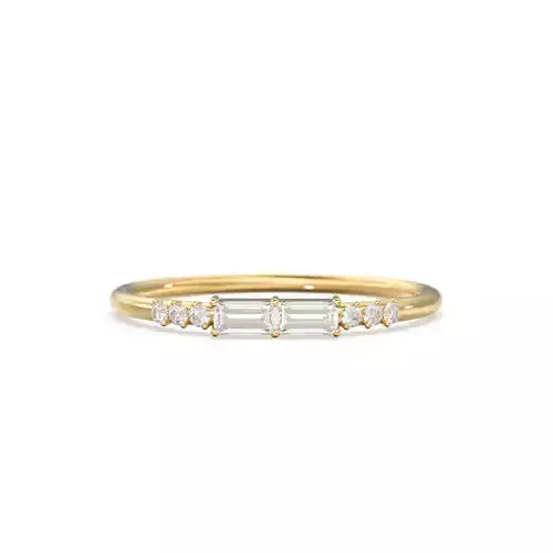 Baguette Diamond Gold Engagement Cluster Ring Wedding Band