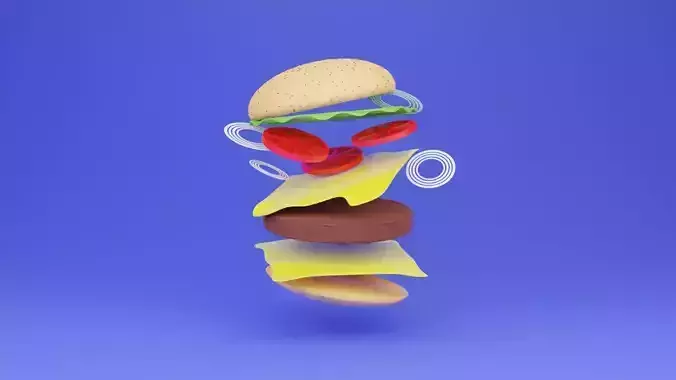 Burger 3d model low poly stack of hamburgers Low-poly 3D model