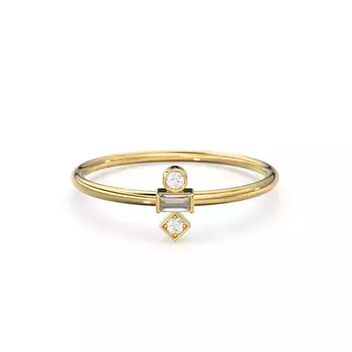 Round Baguette Diamond Gold Minimalist Ring Wedding Band