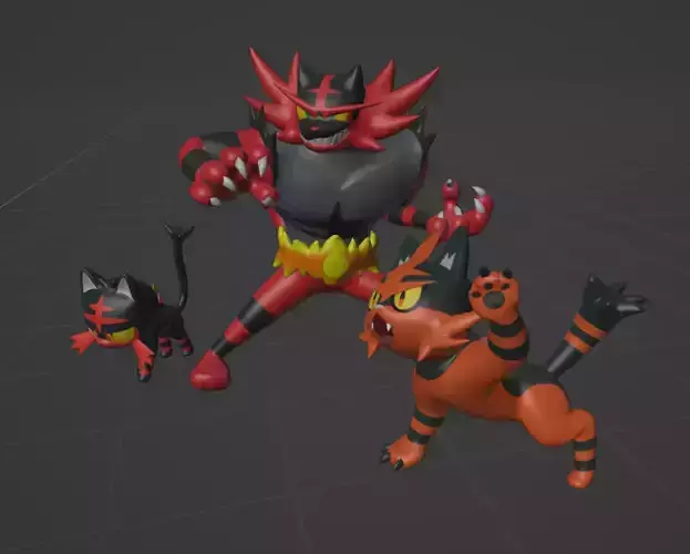 Litten Torracat and Incineroar 3D print model