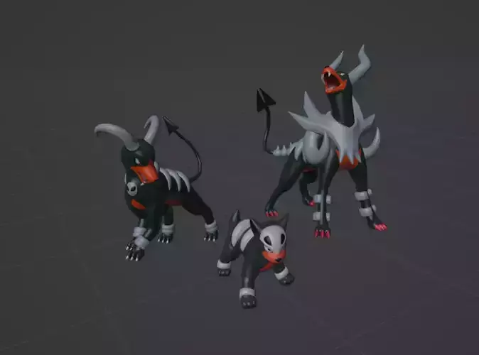 Houndour Houndoom and mega Houndoom 3D print model