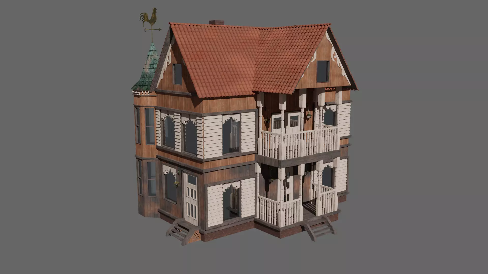 Old Stylized House 3D model_0