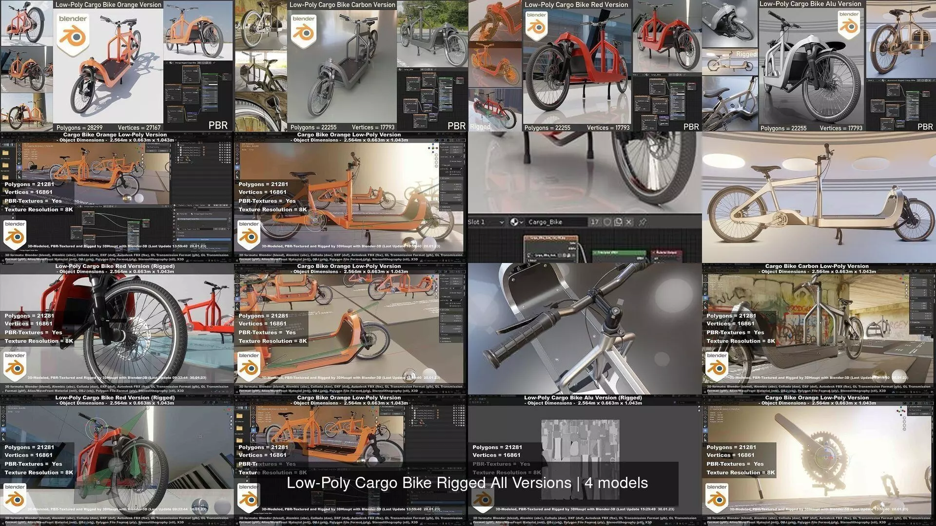 Low-Poly Cargo Bike Rigged All Versions 3D Model Collection_4