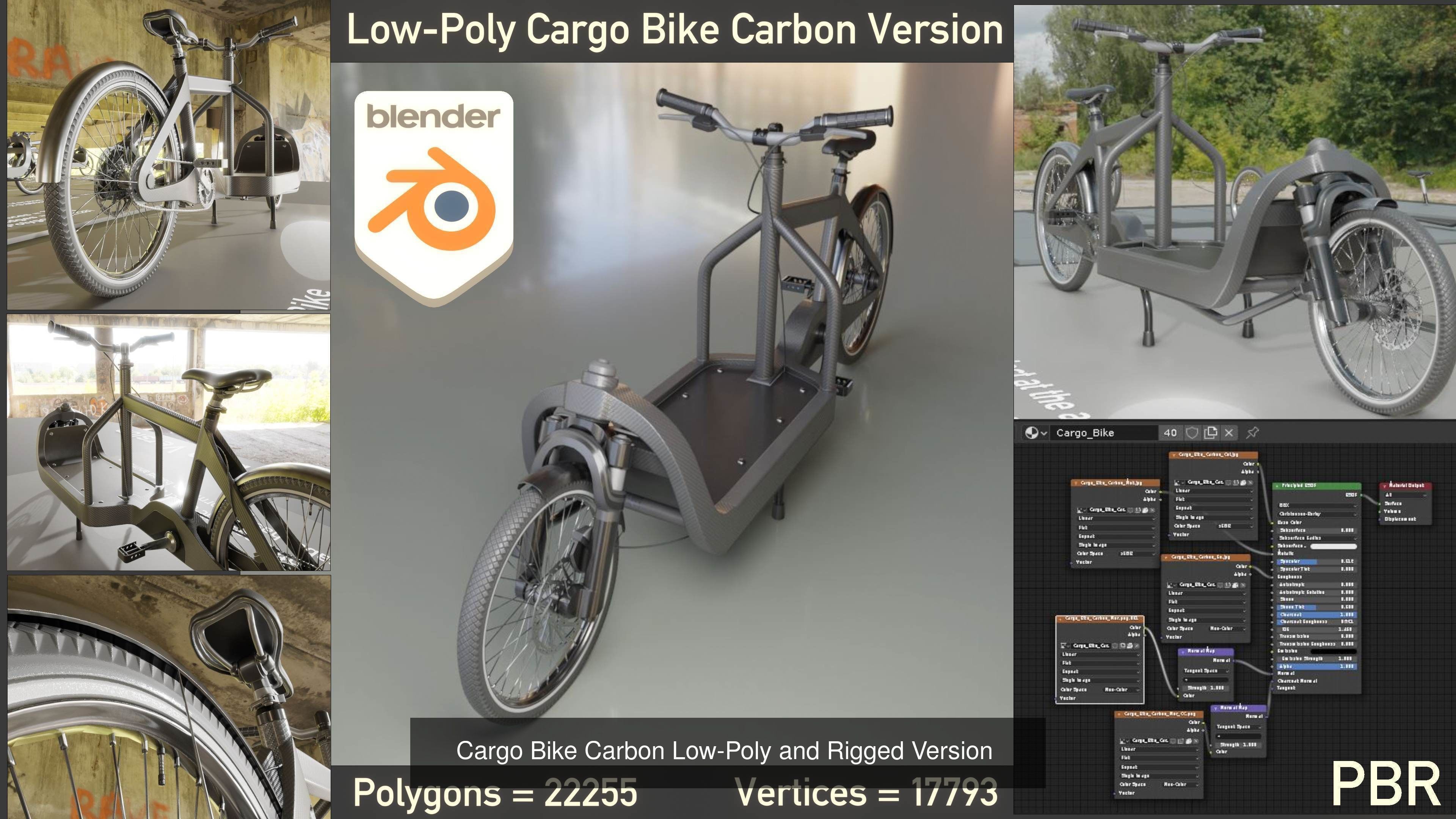 Low-Poly Cargo Bike Rigged All Versions 3D Model Collection_6