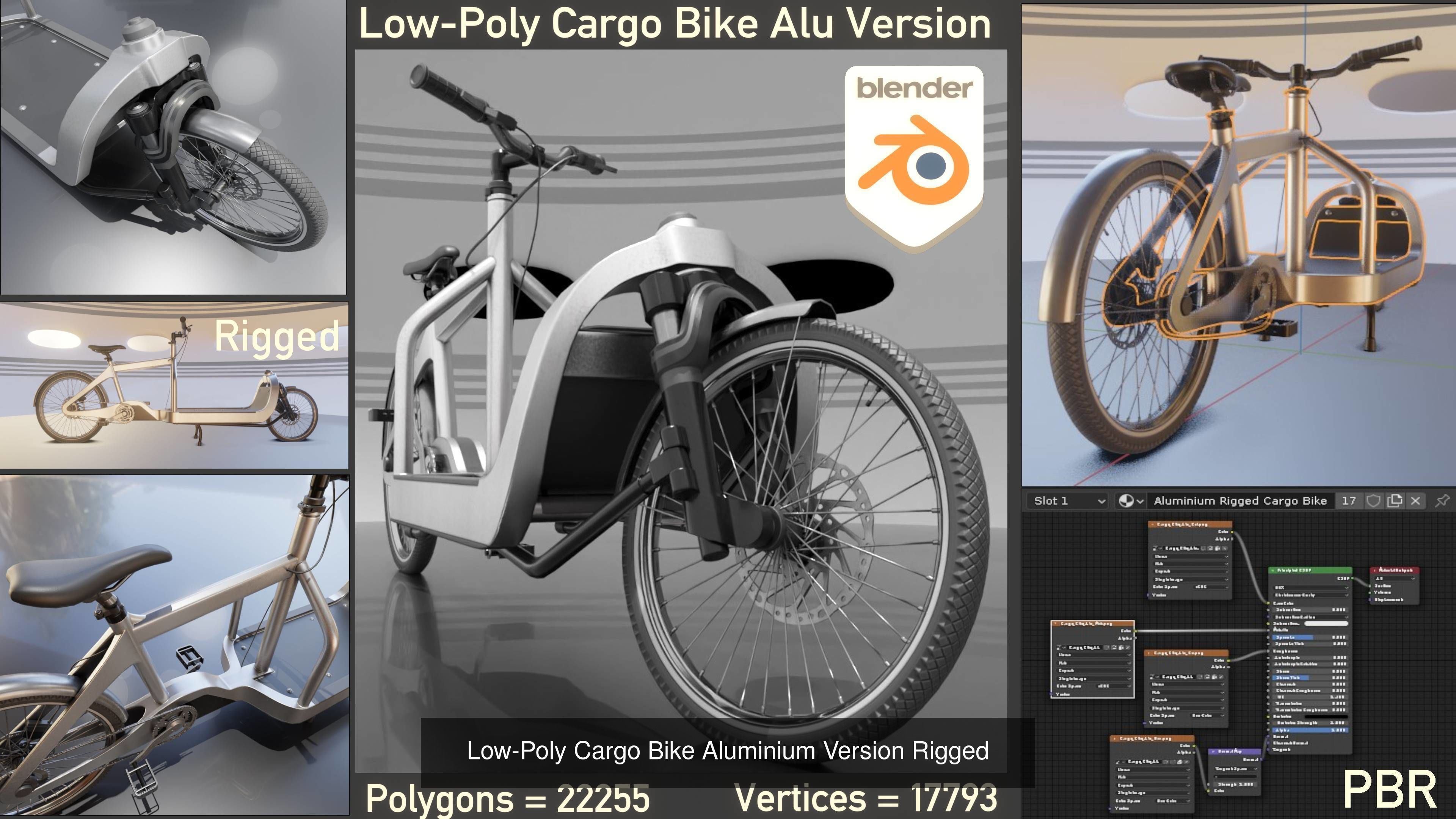 Low-Poly Cargo Bike Rigged All Versions 3D Model Collection_8