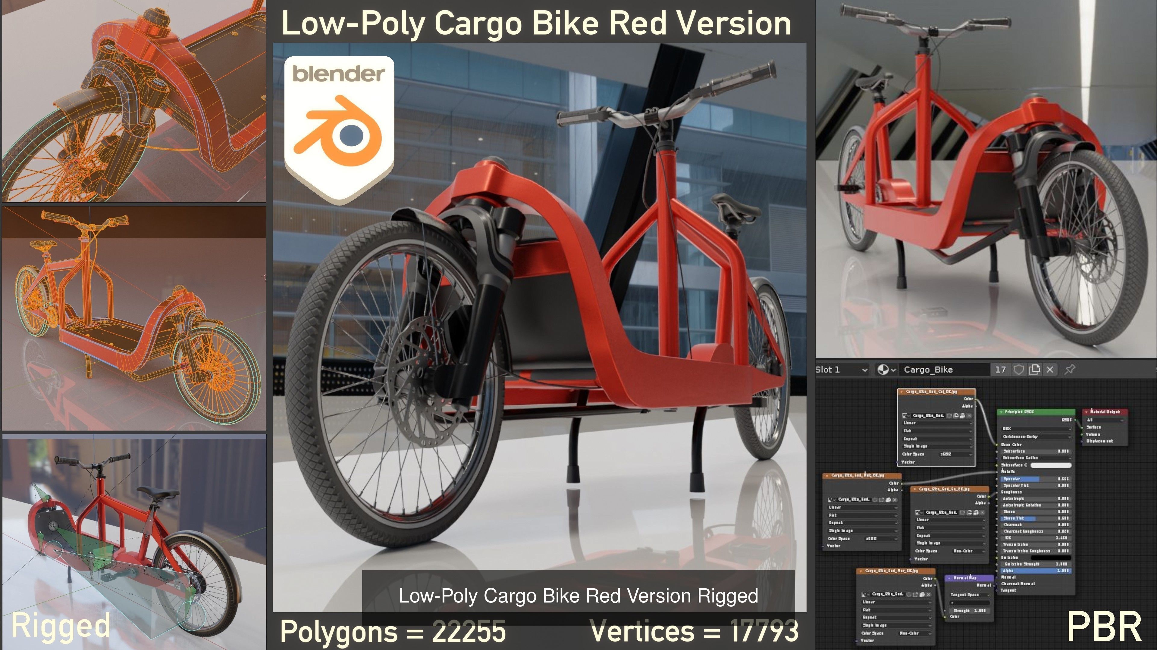 Low-Poly Cargo Bike Rigged All Versions 3D Model Collection_7