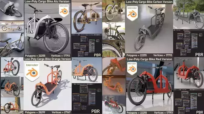 Low-Poly Cargo Bike Rigged All Versions 3D Model Collection