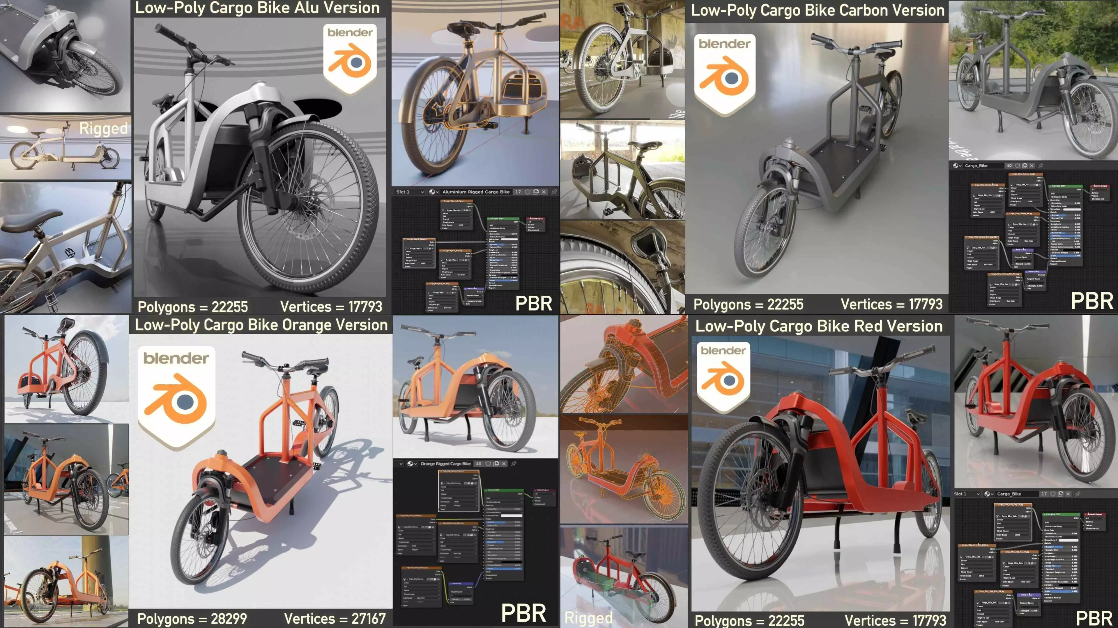 Low-Poly Cargo Bike Rigged All Versions 3D Model Collection_0
