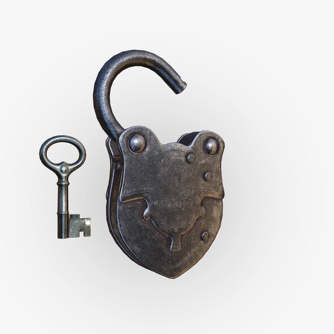 Old Padlock and Key 3D model_3