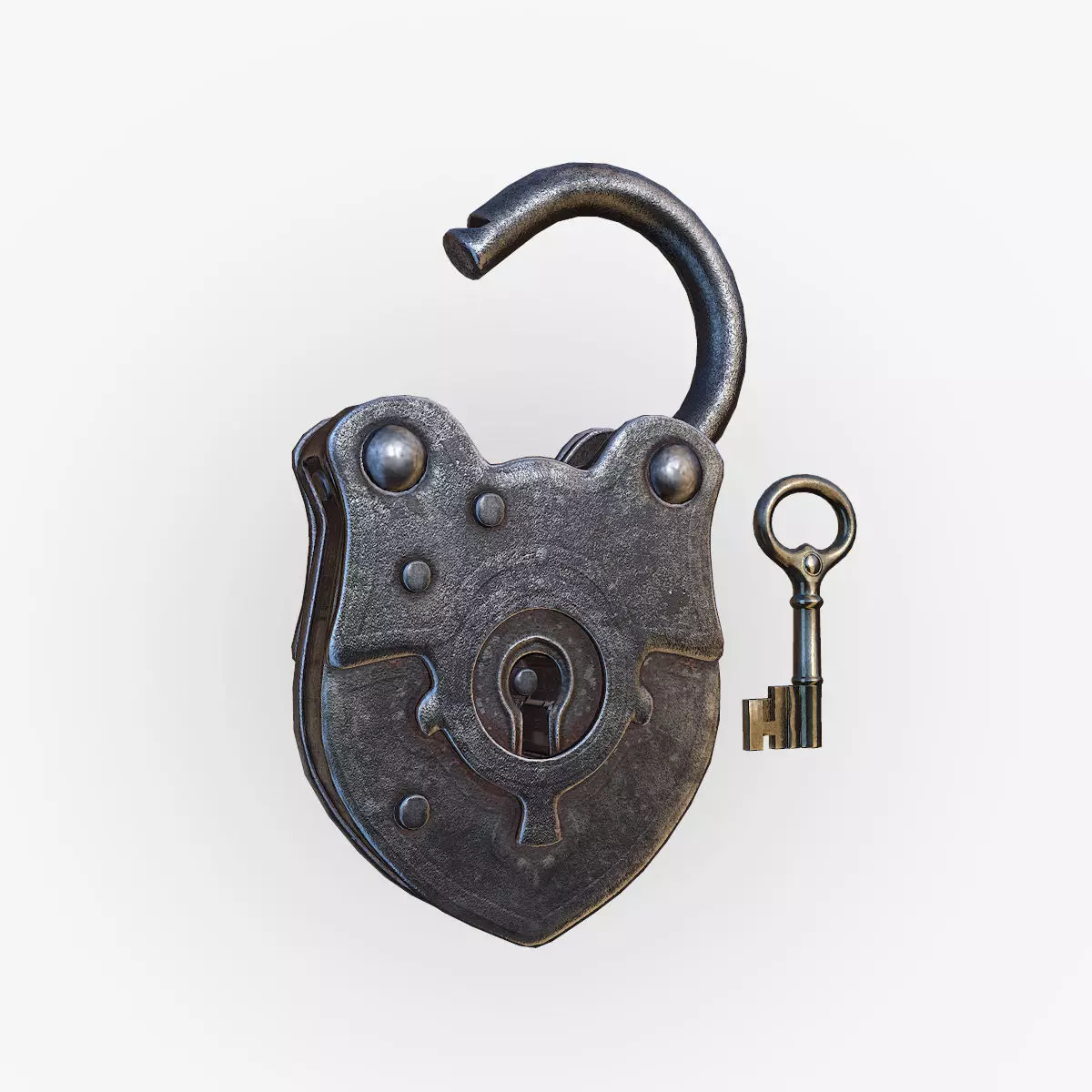Old Padlock and Key 3D model_0