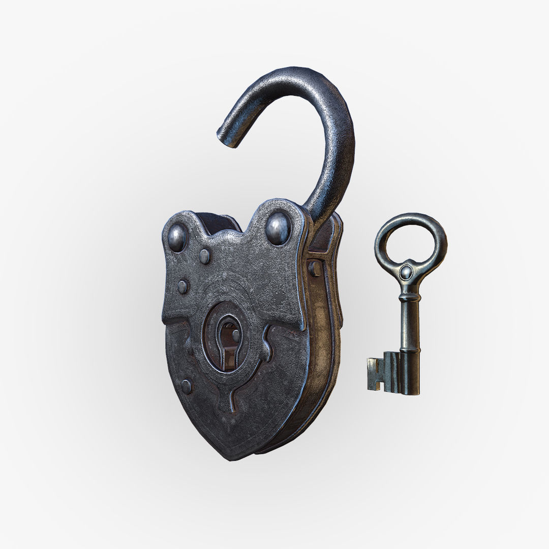 Old Padlock and Key 3D model_1