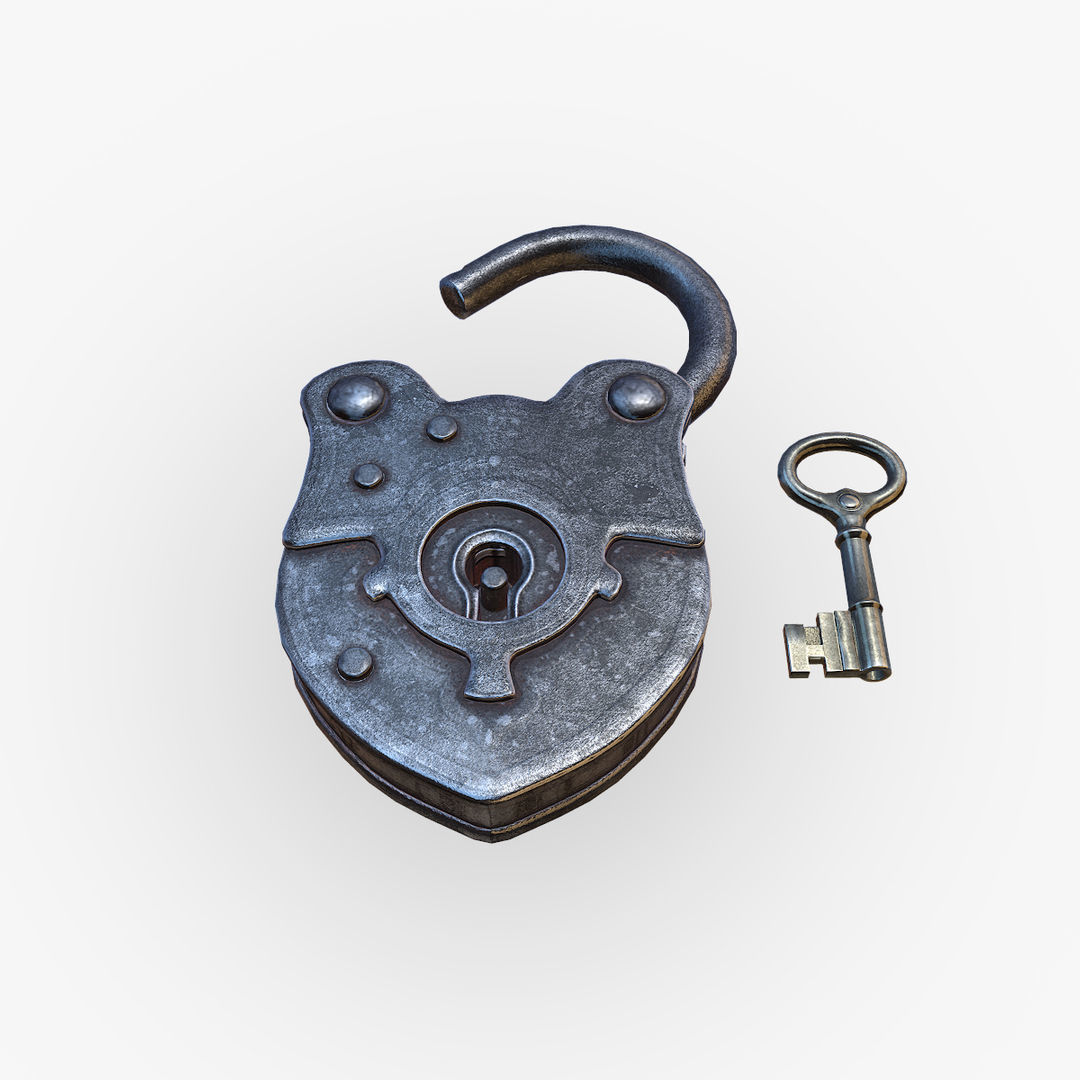 Old Padlock and Key 3D model_4