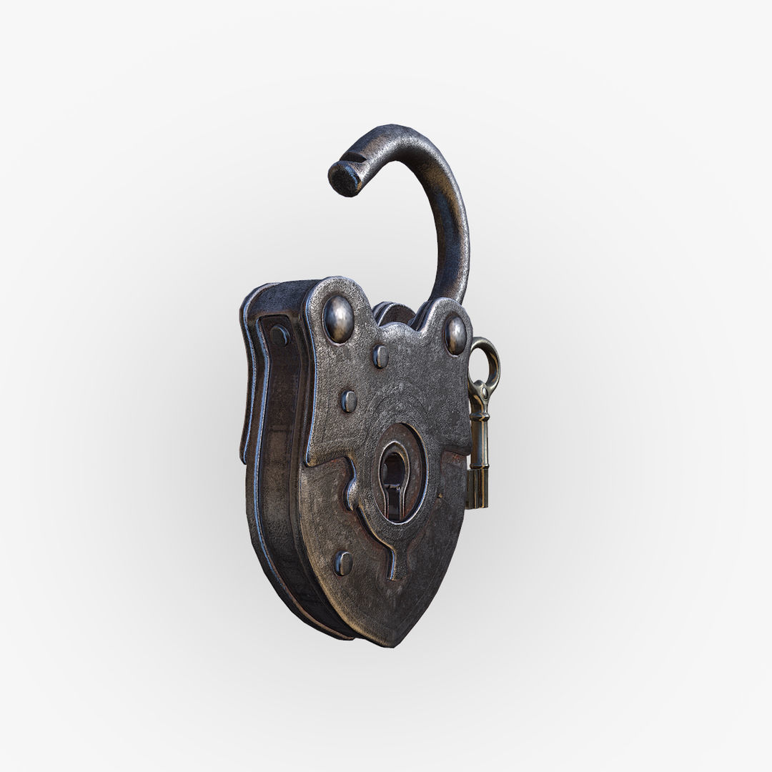 Old Padlock and Key 3D model_2