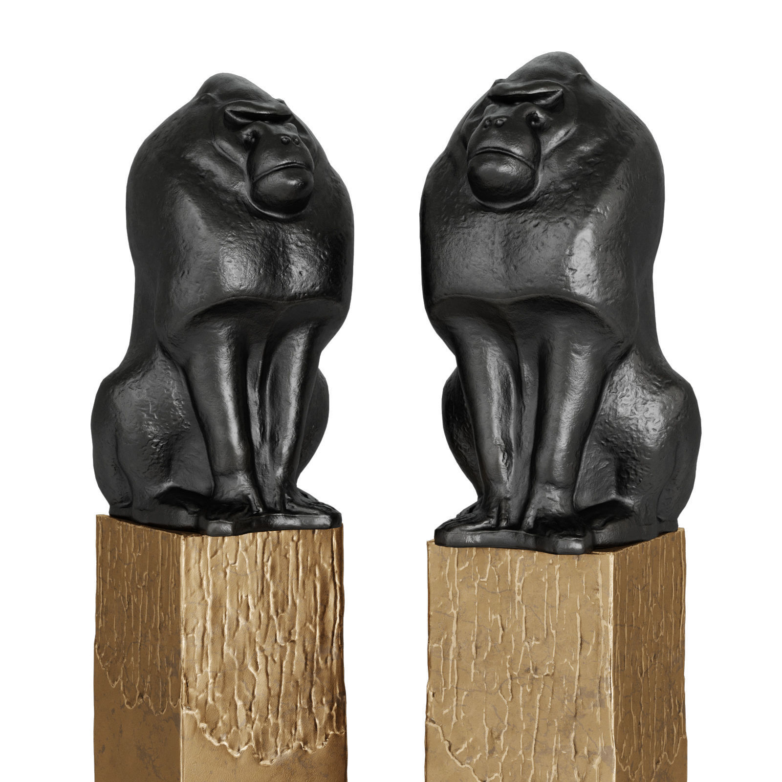 Sitting monkey sculpture 3D model_2