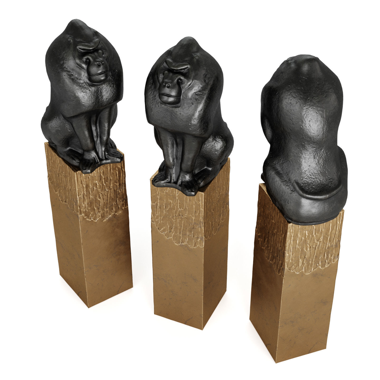 Sitting monkey sculpture 3D model_3