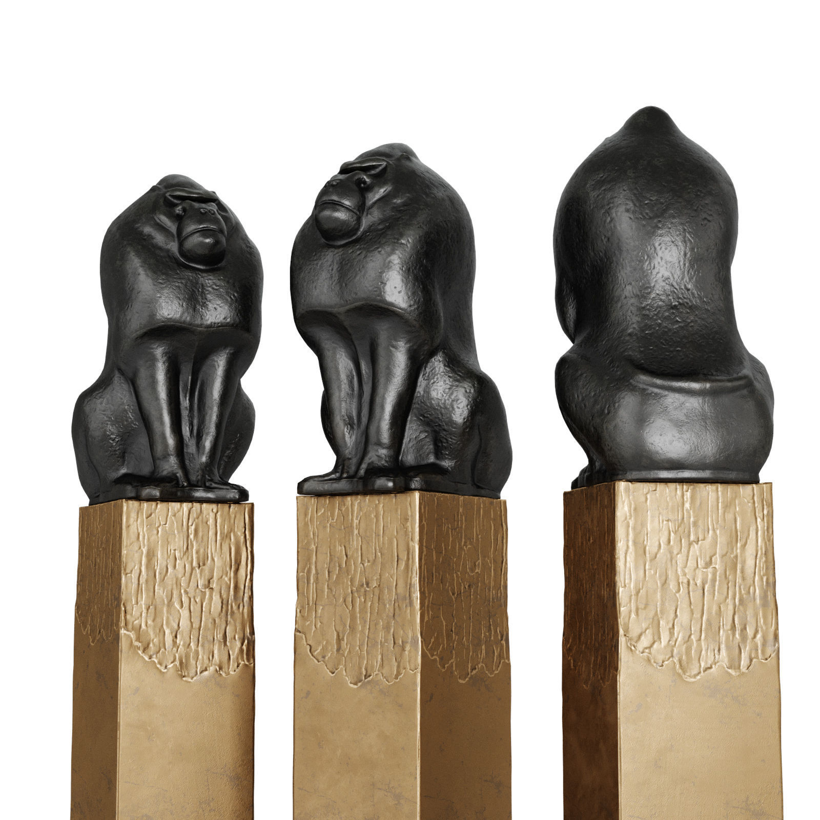 Sitting monkey sculpture 3D model_4