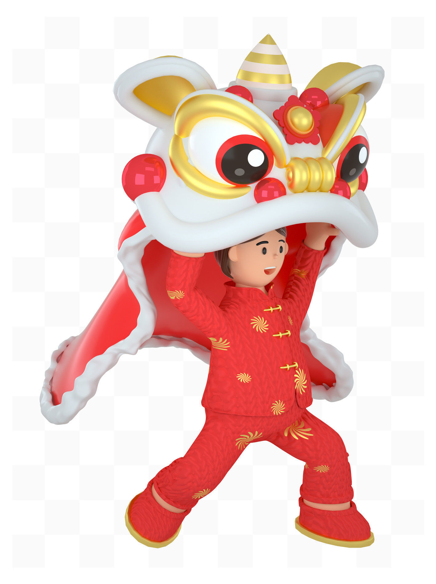 China elements New Year lion dance 3D model_2