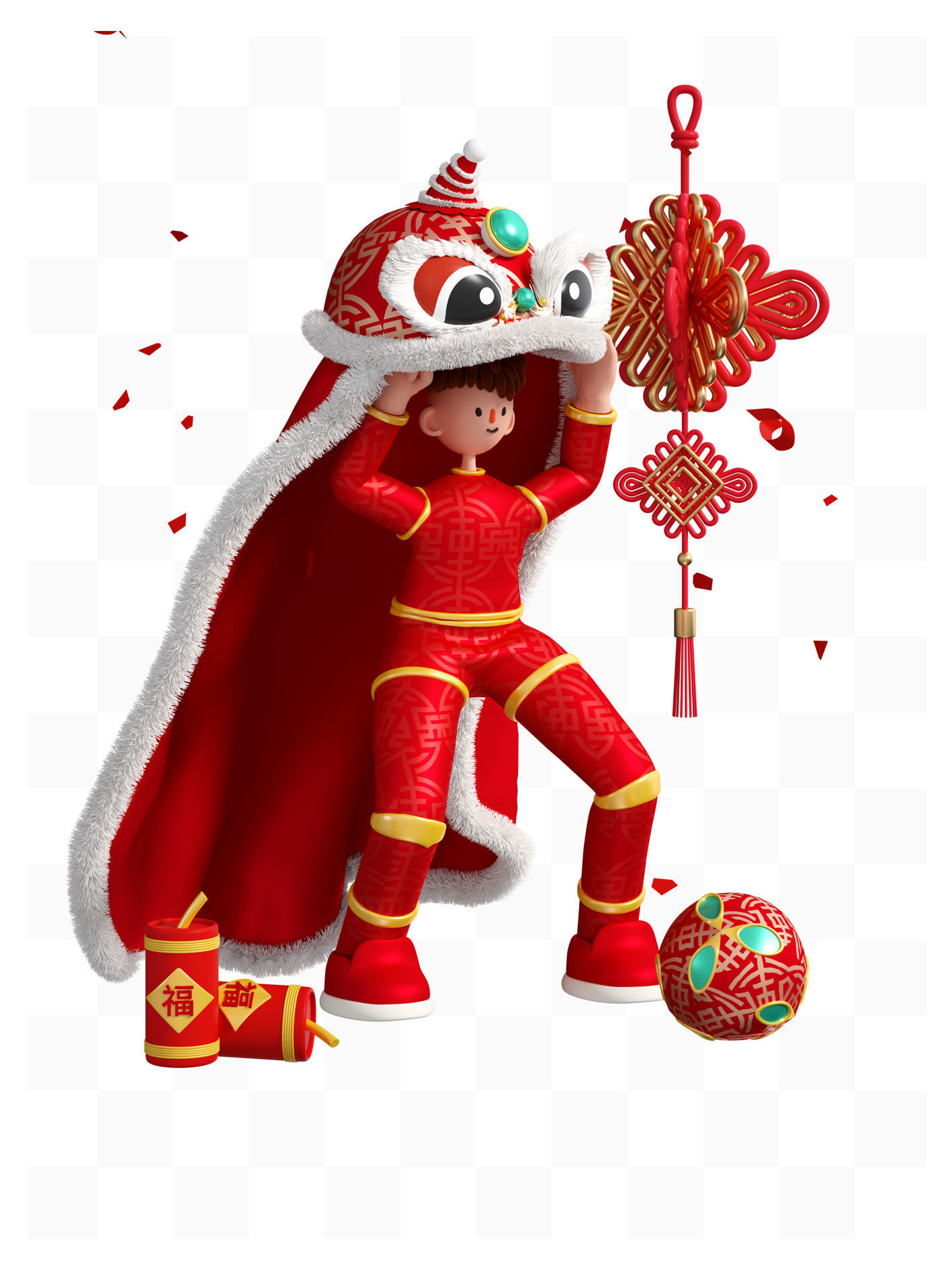 China elements New Year lion dance 3D model_1