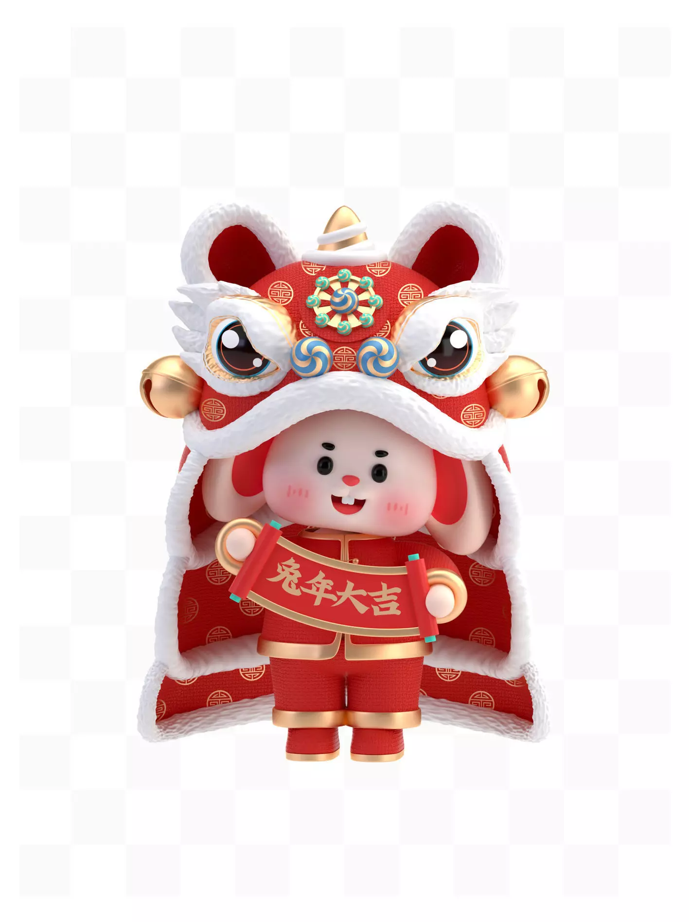 China elements New Year lion dance 3D model_0
