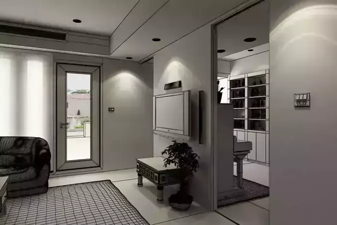 Modern Apartment With Tv And Piano 3D model