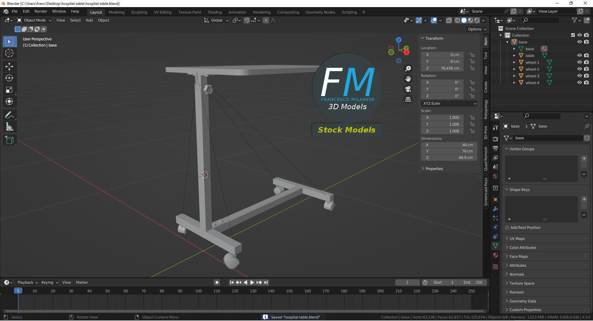 Hospital table 3D model_9