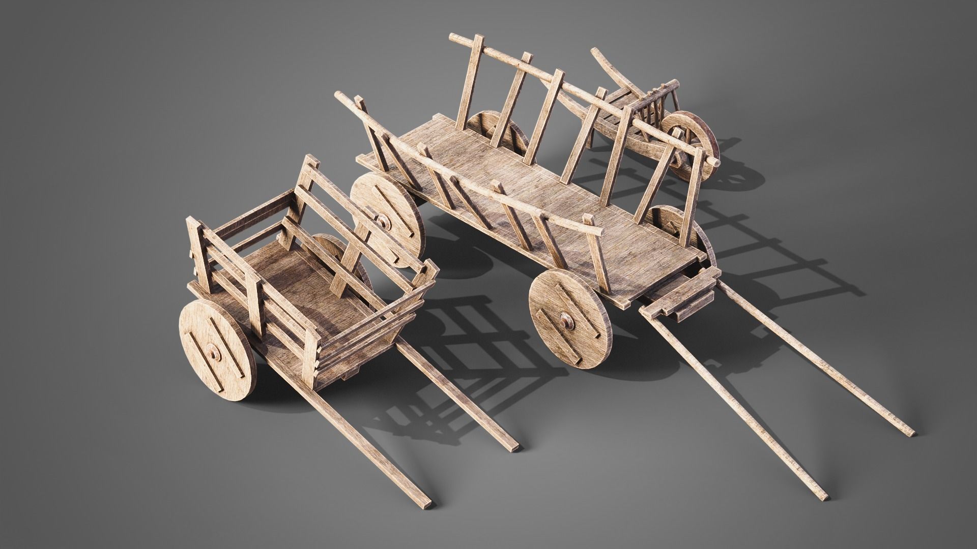 Medieval carts Low-poly 3D model_1